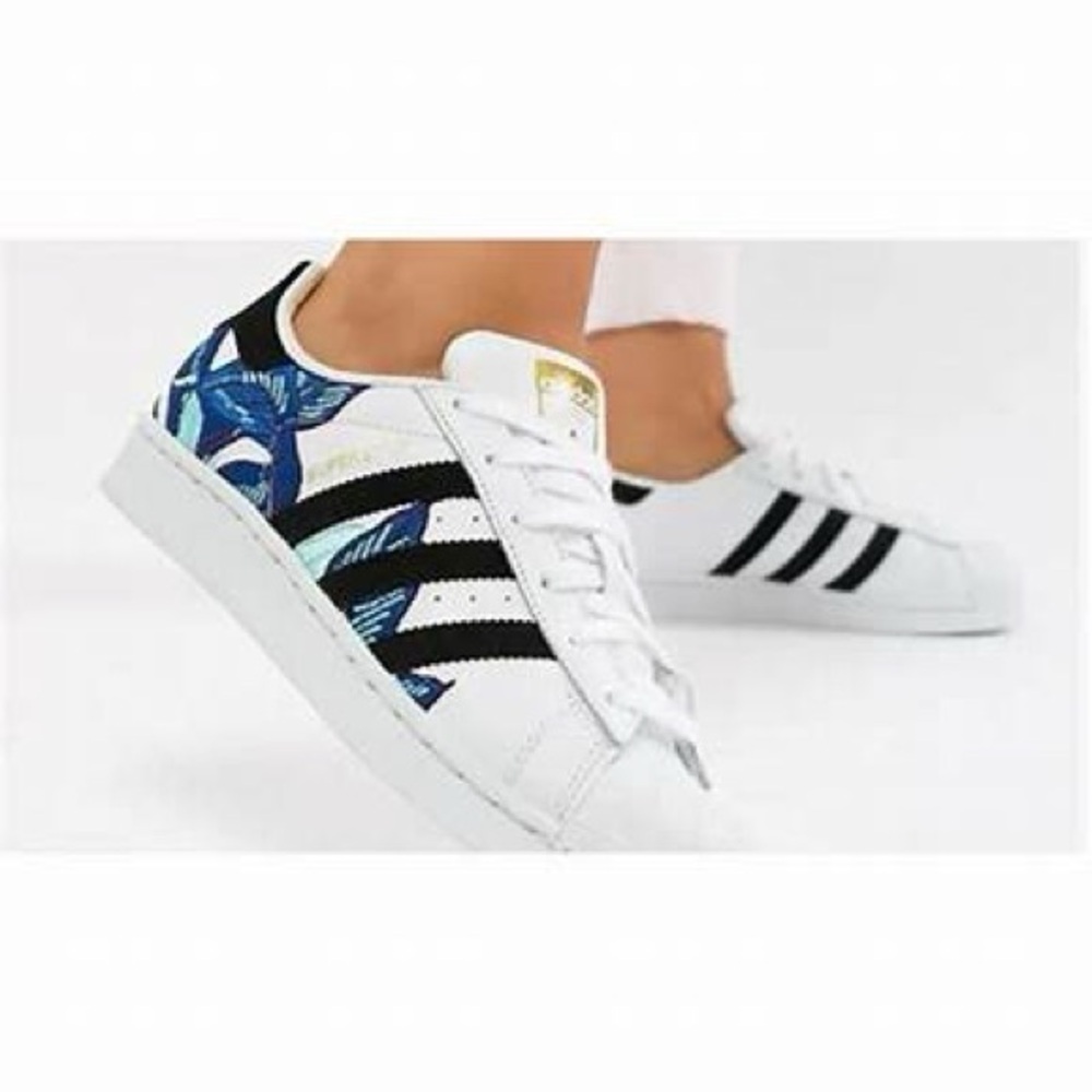 Unique Adidas Women's Sneakers with Blue Floral Embroidery